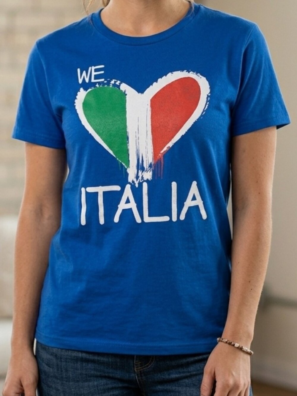 Unisex Blue 'We Love Italia' Short Sleeve Graphic Tee